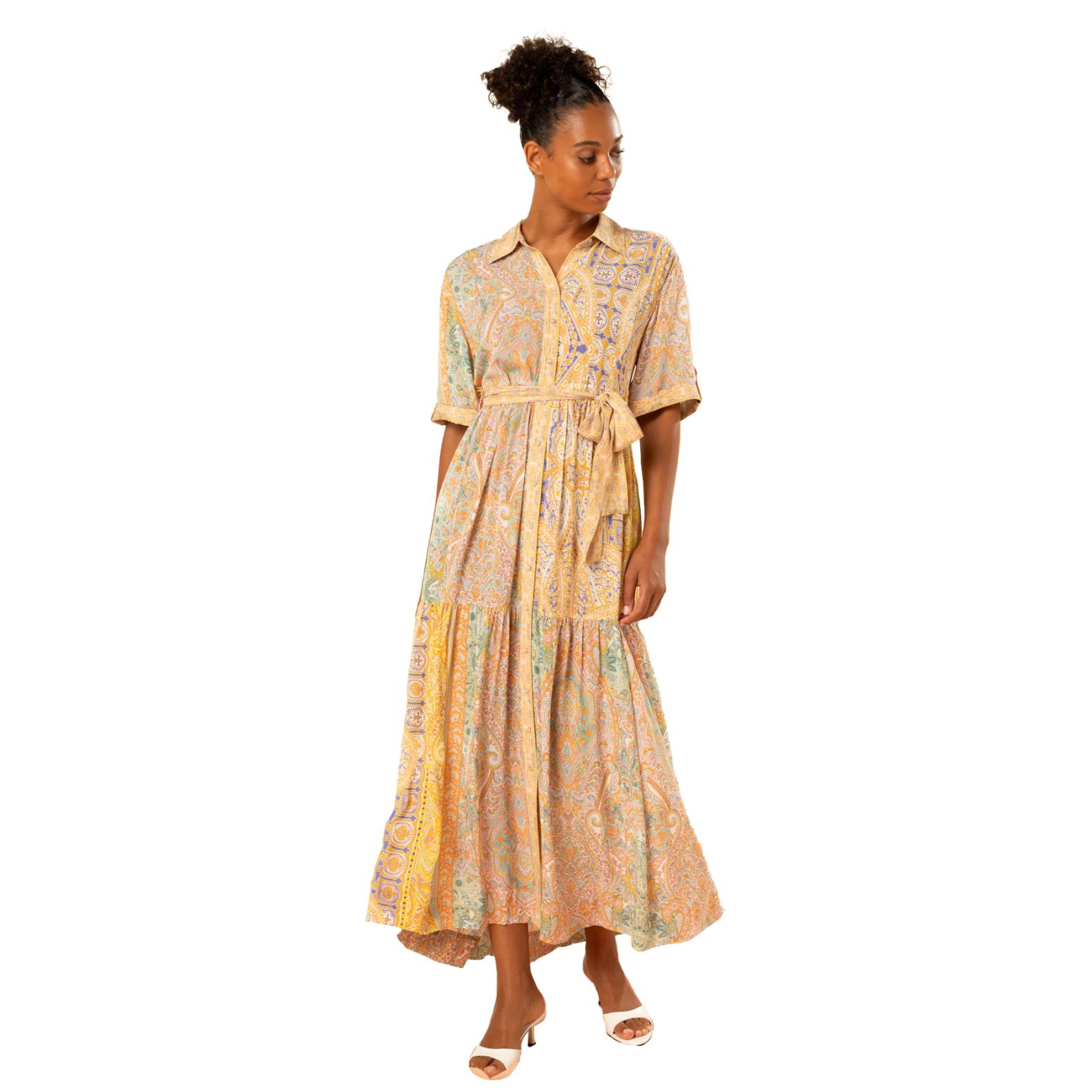 KACHEL Imogen Tiered Maxi Shirt Dress